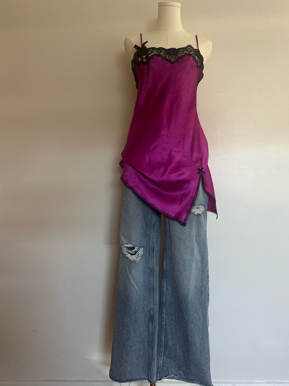 Y2K Victoria's Secret Fuchsia Pink Lace Slip Dress Nightgown Chemise Small